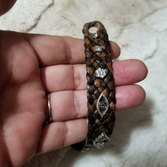 LEATHER 18/14K ANTIQUE DIAMOND SAPPHIRE BRACELET - Picture 3 of 11